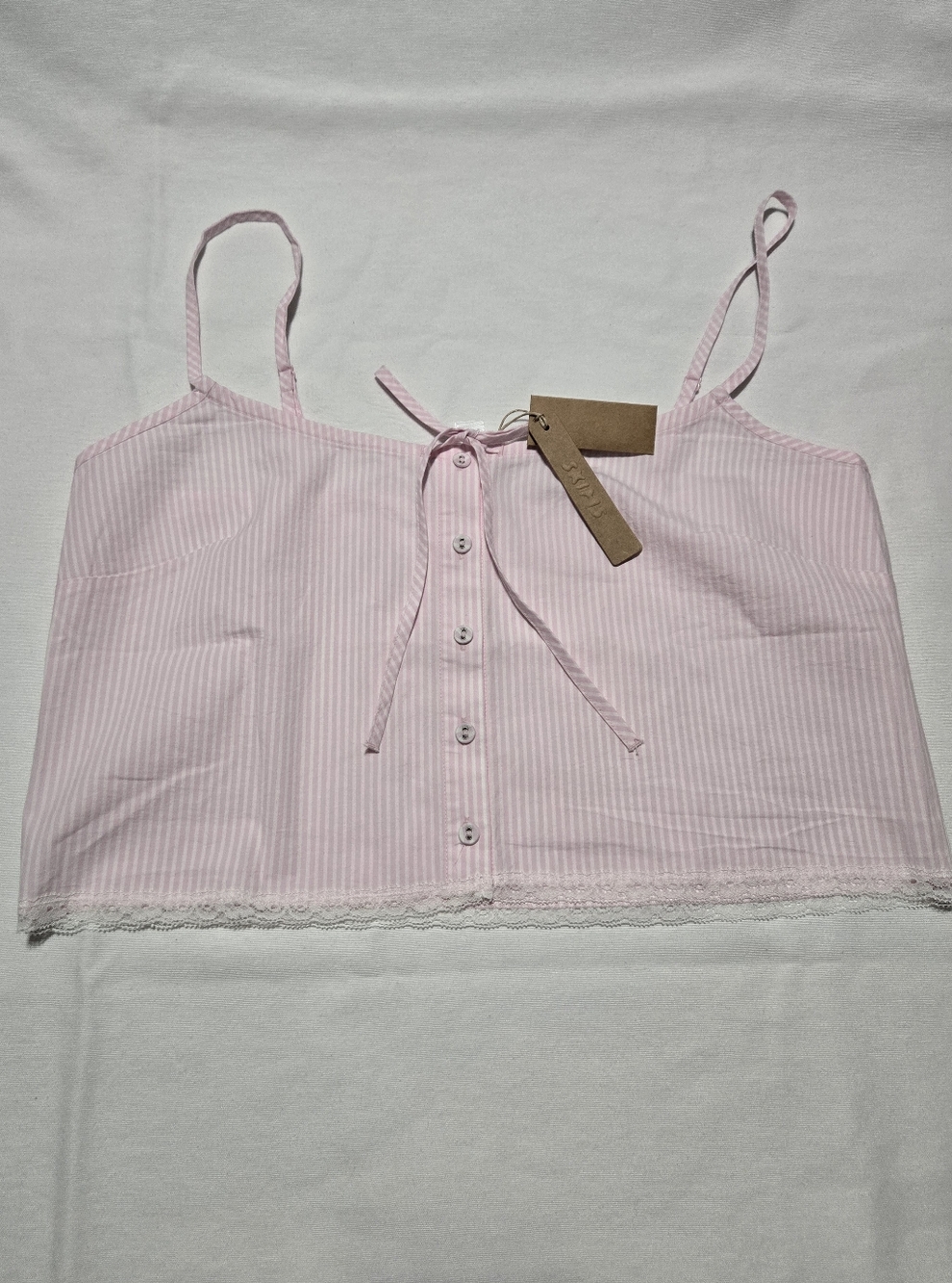 NWT SKIMS Women's Cotton Poplin Sleep Tank Cherry Blossom Stripe Button Up sz M